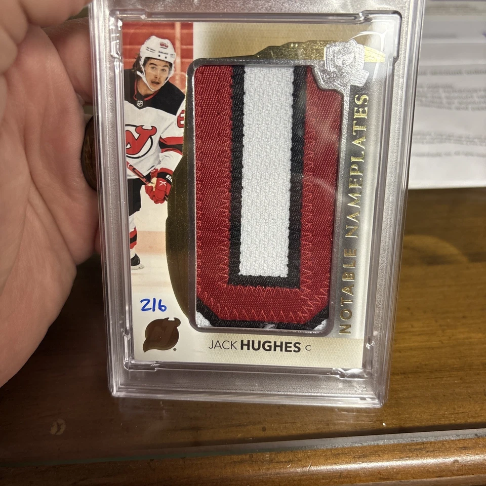 JACK HUGHES 2021 UD THE CUP NOTABLE NAMEPLATES GAME USED "U" 2/6 New Jersey🔥 - Image 2 of 4