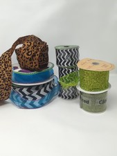 Lot Of Wired Ribbon For Bows, Wreaths, Crafts, Etc - Modern, Chevron, Glitter