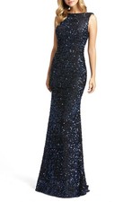 Mac Duggal 26331 Sequin Drape Back Trumpet Gown SZ 12 Midnight