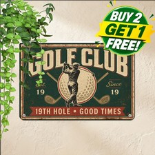 Golf Putter Ball Silhouette Country Club Sports Cave Sign Metal Tin Plaque 8x12
