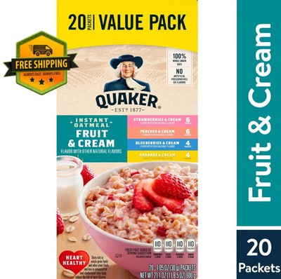 Quaker Instant Oatmeal, Fruit & Cream Variety Pack, 20 Packets