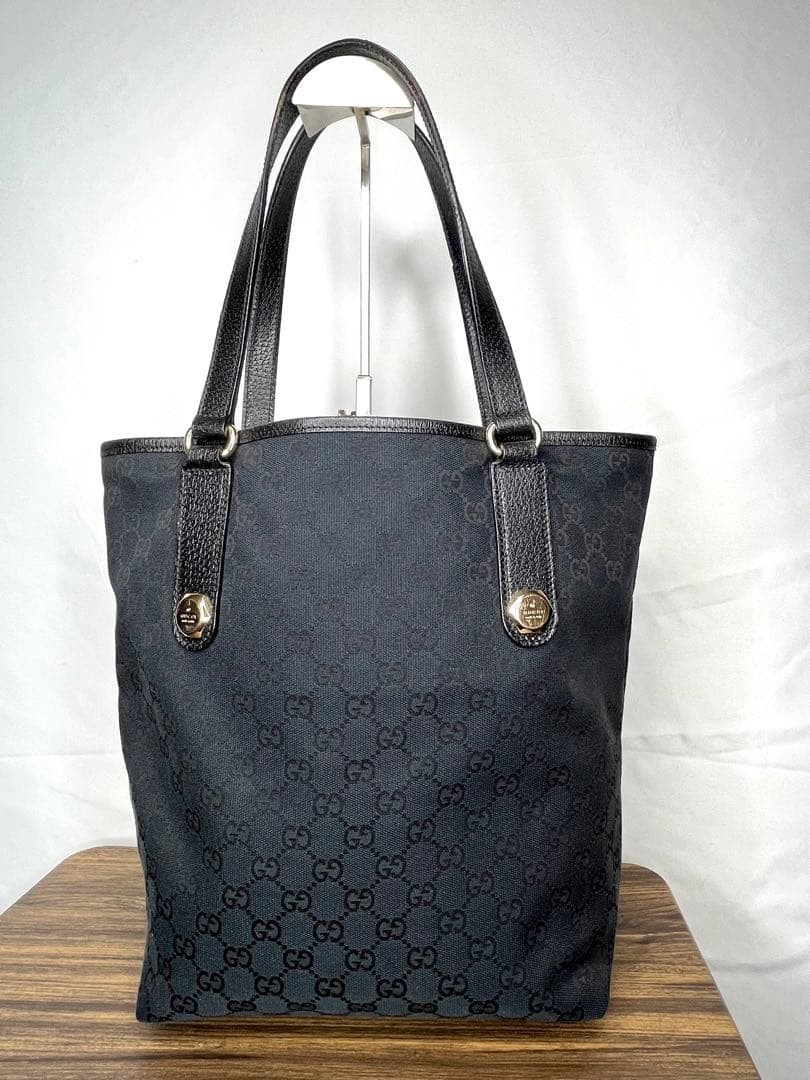 GUCCI GG Canvas Tote Bag Leather Black Authentic Designer Shoulder Purse thumbnail 2