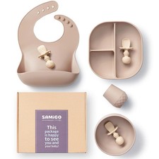 Silicone Baby Feeding Set Suction Bowl Plate Bib Cup Weaning Supply 6 Mo 