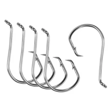10Pcs 1# Fishing Circle Hooks Carbon Steel Offset Hooks w Barbs Black