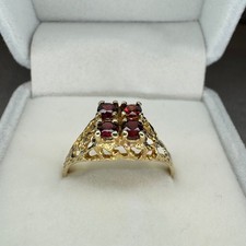 Rare Find Vintage 9ct Gold 4 stone Garnet Quad ring size Q Filigree