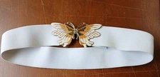 Women's Goldtone Enameled Butterfly Buckle Stretch Belt White 2" Interchangeable