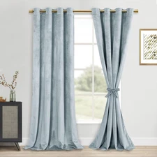 Velvet Curtains - 96 Inches Long Super Soft Luxury Tieable Window Treatments ...