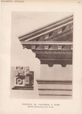 c. 1910 PORTICO of the PANTHEON, Rome - Roman Architecture Print - 8.6 x 12 Inch