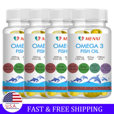 omega 3 fish oil capsules 3x strength 3600mg epa & dha, highest potency 120
