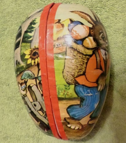 Osterei Mid-Century Pappe Hase und Küken Ostern Vintage Deko - Bild 4 von 6