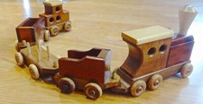 Vintage Solid Hardwood Locomotive Train Set - Pull Toy - Heirloom Quality