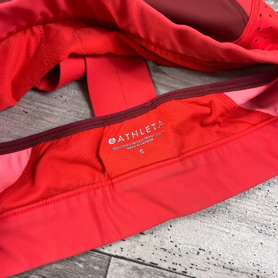 Sujetador deportivo ATHLETA para mujer pequeño tiro cuello alto bloques de color rojo borgoña espalda en T Foto 4 de 4