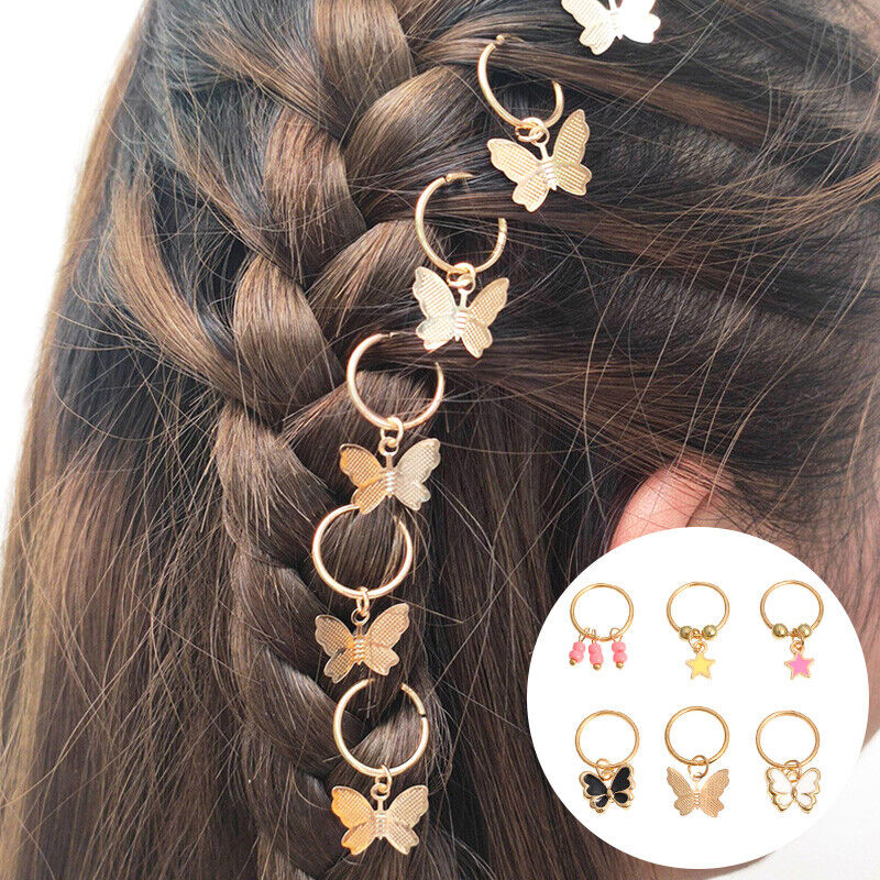 6Pcs Womens Braids Hair Rings Butterfly Beads Pendant Hair Clips Fashion  Jewelry | eBay