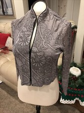 Alex Evenings Size 8 Women's Embellished Zip Jacket Silver Black Bling Stretch