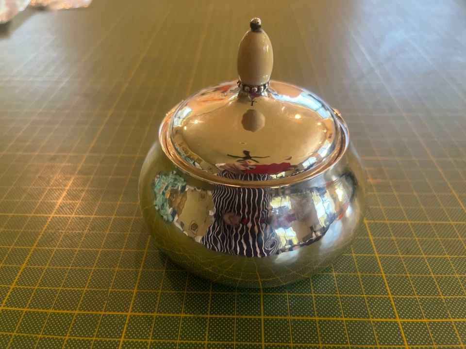 Azúcar Georg Jensen con tapa de plata esterlina #80 C "4 * 3 3/4" GI (1910-30) Foto 2 de 4