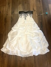 Onyx Nite White and Black Strapless Beaded Prom/Quince Dress
