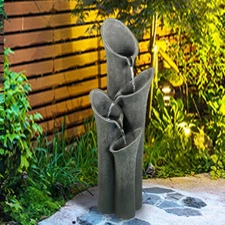Feng Shui Large Outdoor Water Fountains Garden Bamboo Ornaments with Led Lights