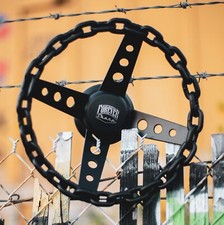 11 Matte Black Chain Steering Wheel With Engraved Horn Button - 3 Hole