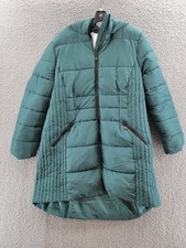 Evans Contrast Zip Puffer Midi Coat Plus Size Women's 22 Green Long Sleeve