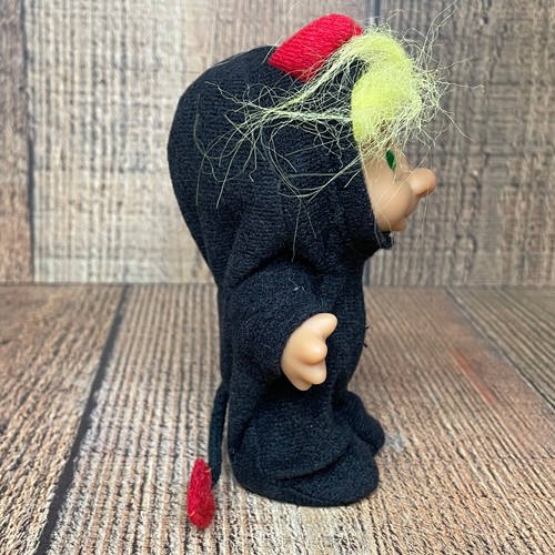 Vintage Ace Novelty Treasure Troll 5.5” Yellow Hair Green Eyes Halloween Devil - Picture 5 of 11