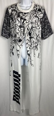 ASOS + PUMA Maxi Length T Shirt Front Open Graffiti Print Lace Sleeve Size 8