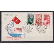 TRIESTE ZONA A 1953 FIERA DI TRIESTE 3 V. USATO SU BUSTA FDC VENEZIA