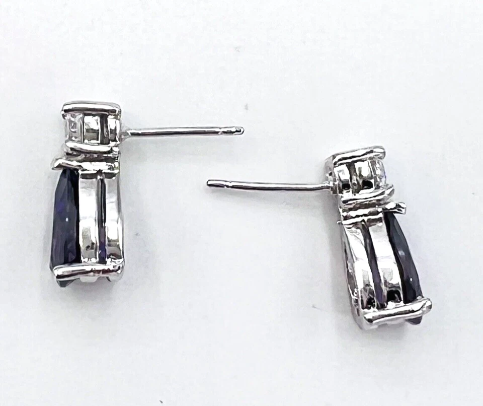 Rhodium Plated 925 Sterling Silver Purple Amethyst CZ Stud Earrings - Image 3 of 4