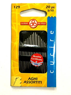 CUCIRINI TRE STELLE AGHI PER CUCIRE AGO PER SARTORIA CUCITO CONFEZIONE 20 PEZZI MISURA 5/10