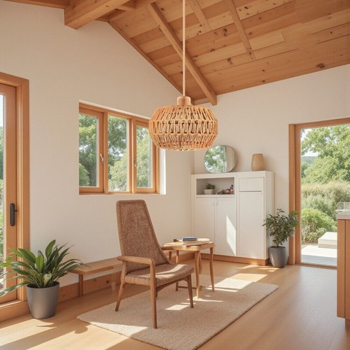 Hand Woven Rattan Pendant Lights Boho Chandelier Light Fixture for Foyer Hallway - Picture 3 of 12