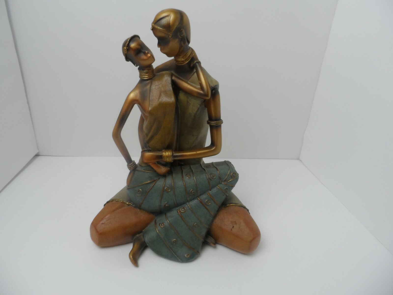 Statue Of Man and Woman Sitting 13" Tall Resin No Maker Mark Bronze Finish