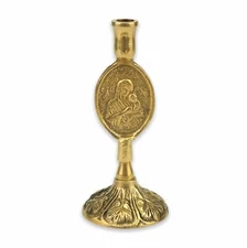 Virgin Mary Theotokos Design Single Brass Candle Holder Stand