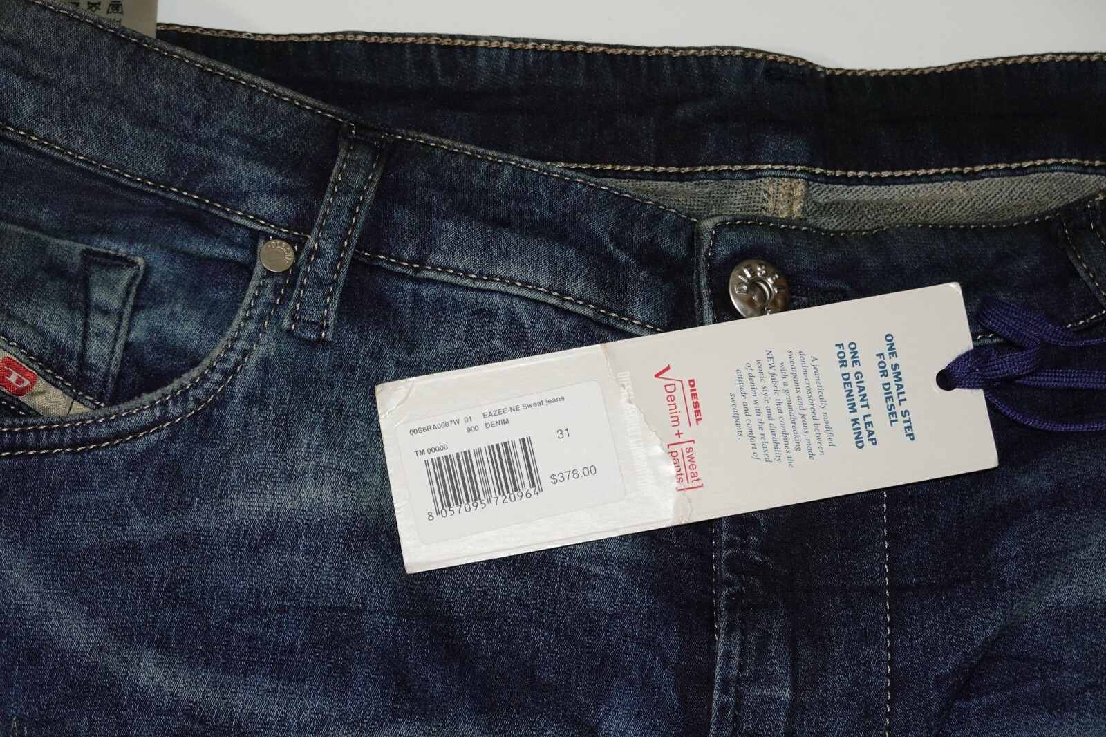 $378 NEW DIESEL EAZEE-NE Sweat Jeans Size W31/WAIST ACROSS 17" CROPPED INSEAM image 7