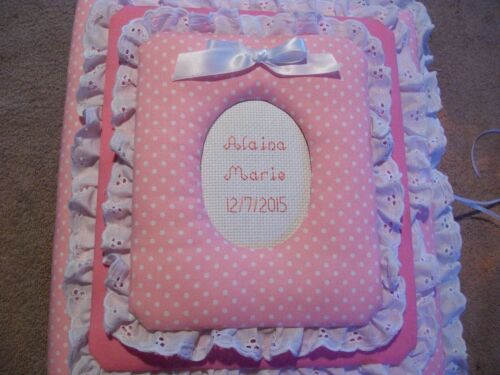BABY GIRL Różowa / lawendowa w kropki Spersonalizowany ręcznie robiony album z tkaniny Scrapbook - Zdjęcie 1 z 5