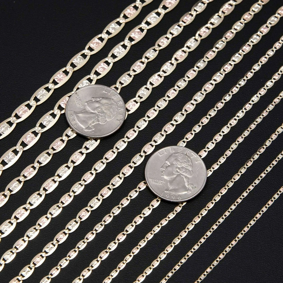 Textured Valentino Link Chain Necklace Real 10K Tri-Color Gold All Sizes - Image 3 of 4