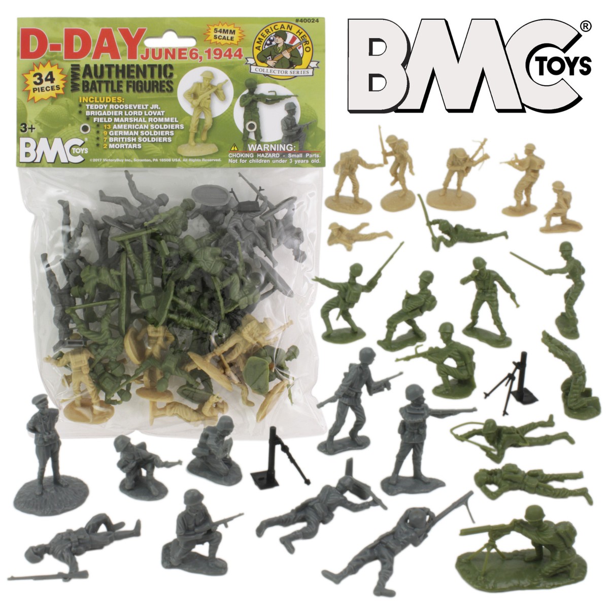 BMC WW2 D-DAY Plastic Army Men 34 American British German Soldier