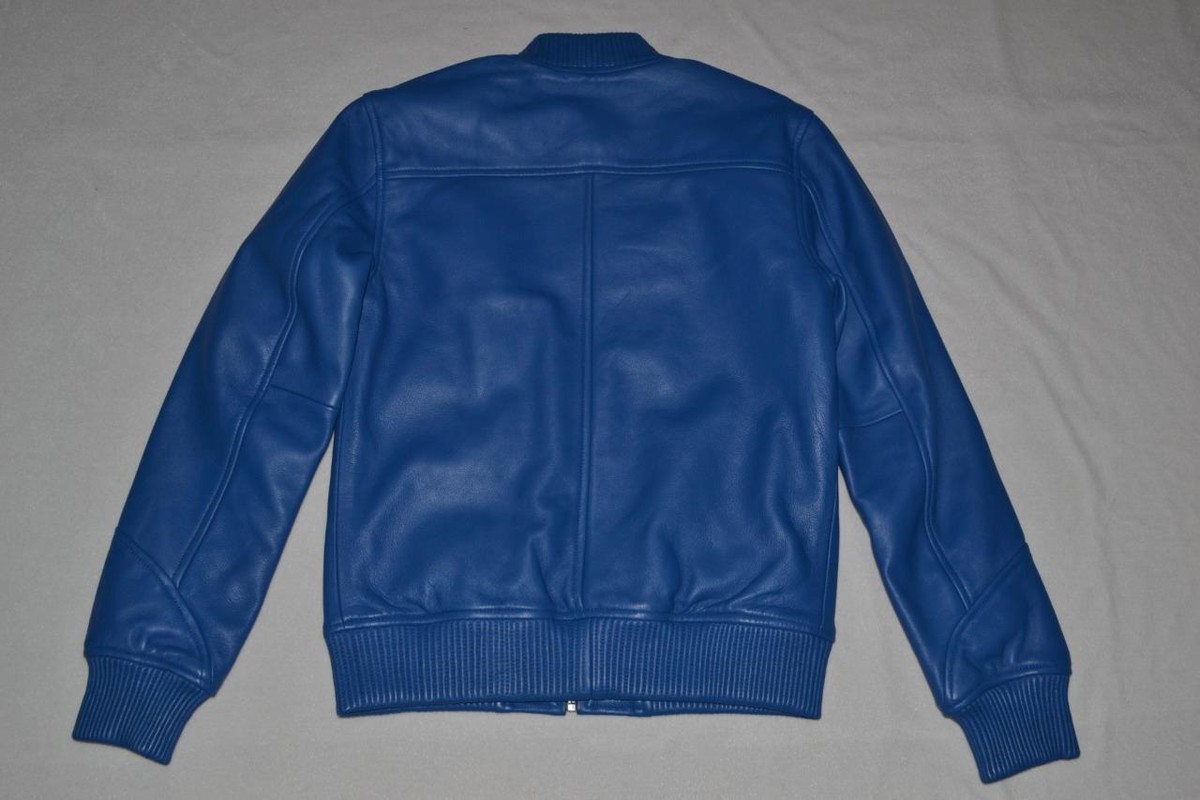 HUDSON OUTERWEAR REAL LEATHER BOMBER JACKET BLUE MENS BRAND NEW | eBay