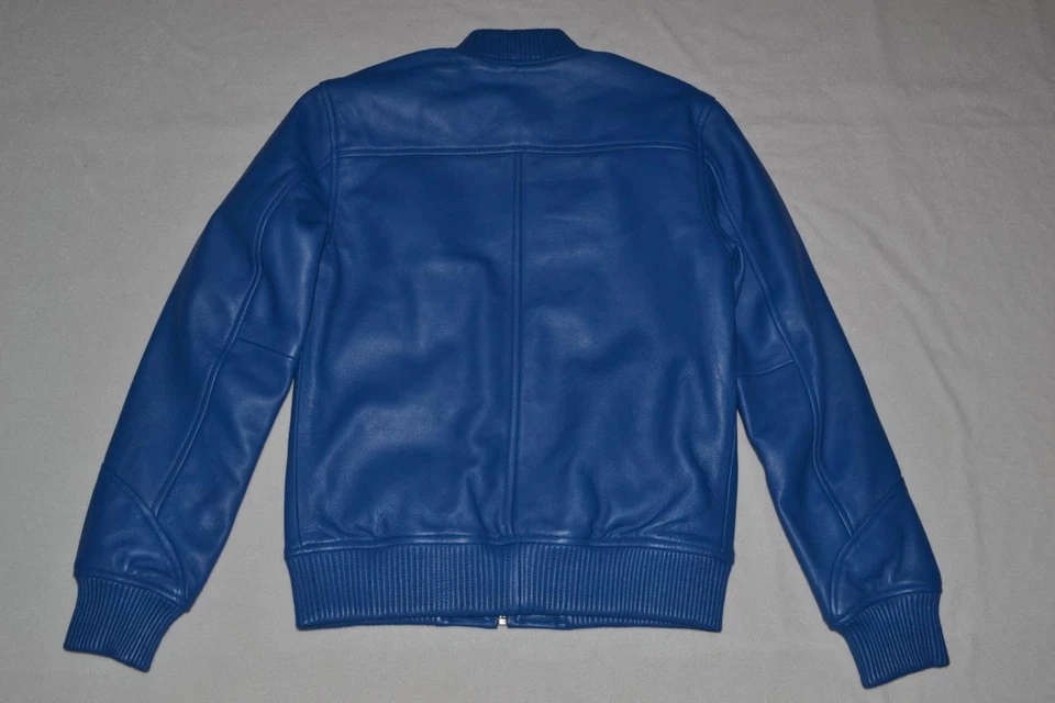 Chaqueta Bomber De Cuero Real Hudson Azul Para Hombre Nueva - Imagen 4 de 4