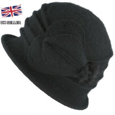 LADIES WOOL CLOCHE FELT HAT 1920's CRUSHABLE WINTER DOWNTON ABBEY UK SELLER