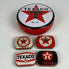 Texaco Round Tin Storage Box PLUS 4 Pocket Tins - R&B Collectibles MINT 1990s