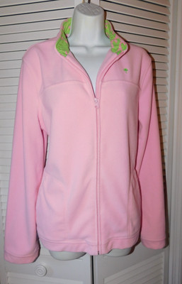 Lilly Pulitzer Size XL Pink Palm Tree Zip Front Pockets Womens Fleece Jacket