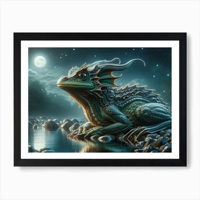 Mysteriöser Drache Frosch Kunstdruck gerahmt Wandbild Poster Leinwanddruck Bild