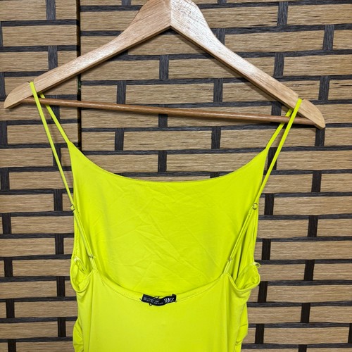 Zara Lime Green Dress With Gathered Waist Size Medium - Picture 7 of 10