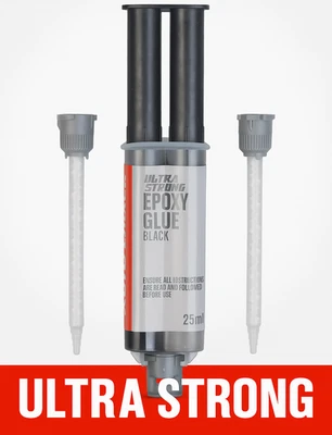 AUTOCHOICE Black Ultra Strong 2 Part Epoxy Glue With Mixing Nozzles 25ml - FAST SET