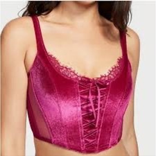 Victoria's Secret Corset Top Womens Medium Burgundy Velvet Dream Angels Bustier
