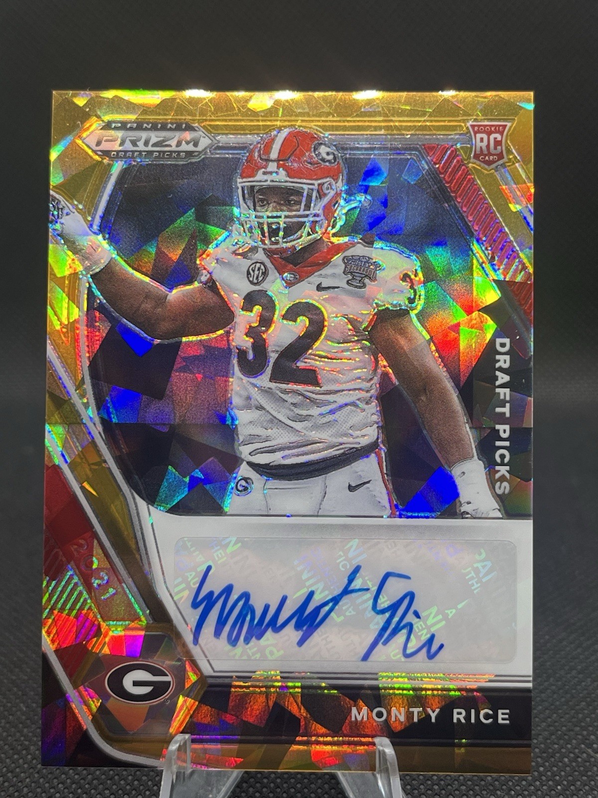 2021 Panini Prizm Draft Picks Football Monty Rice Gold Ice Prizm Rookie Auto 