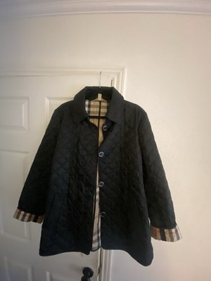 Burberry Brit Black Quilted Women Jacket Nova Check Lining Size xxl