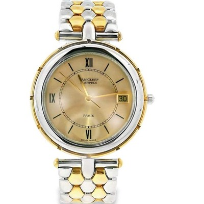 Van Cleef & Arpels 18k Yellow Gold and Stainless Steel Champagne Dial Watch