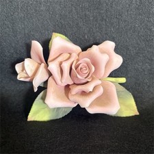 Porcelain Pink Green Rose Flower Figurine Decorative Floral Matte