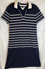 Tommy Hilfiger Polo Dress Women’s L Navy Blue Striped Preppy Nautical Summer