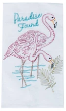 Paradise Found Pink Flamingos Embroidered Flour Sack Kitchen Dish Towel